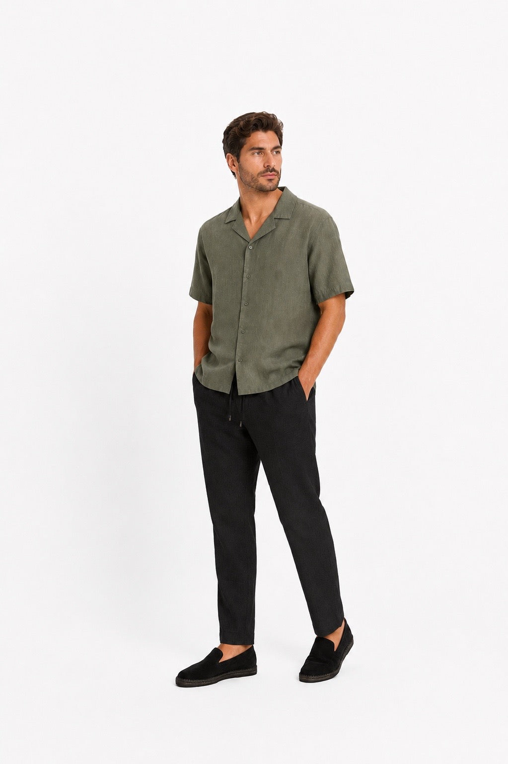 Linen blend shirt short-sleeved