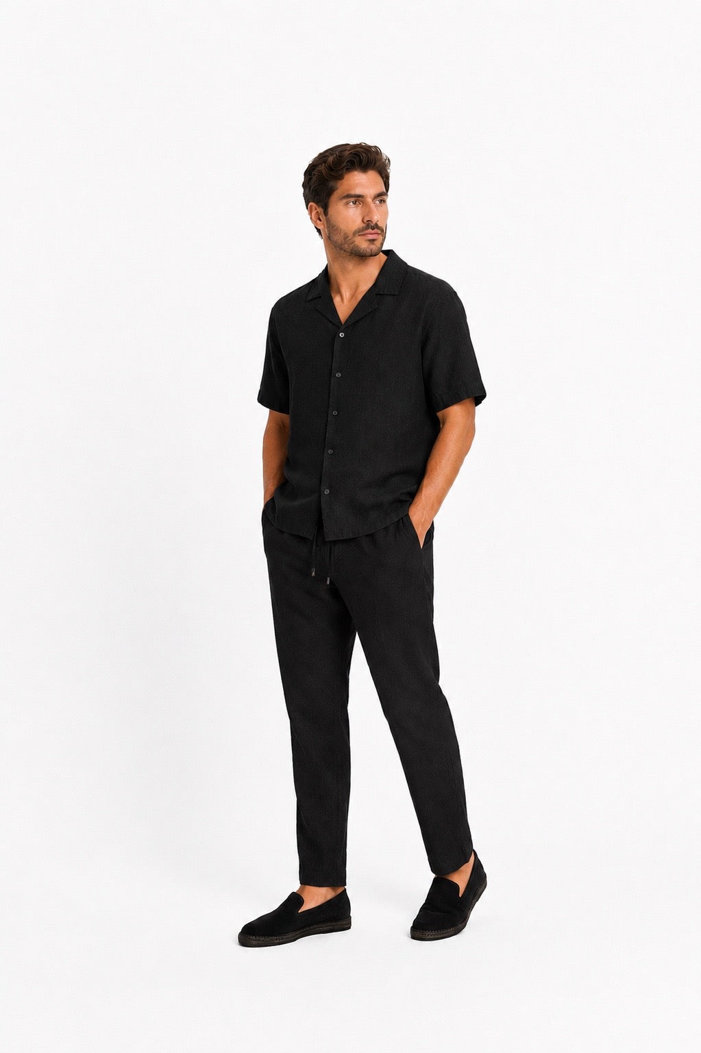 Linen blend shirt short-sleeved