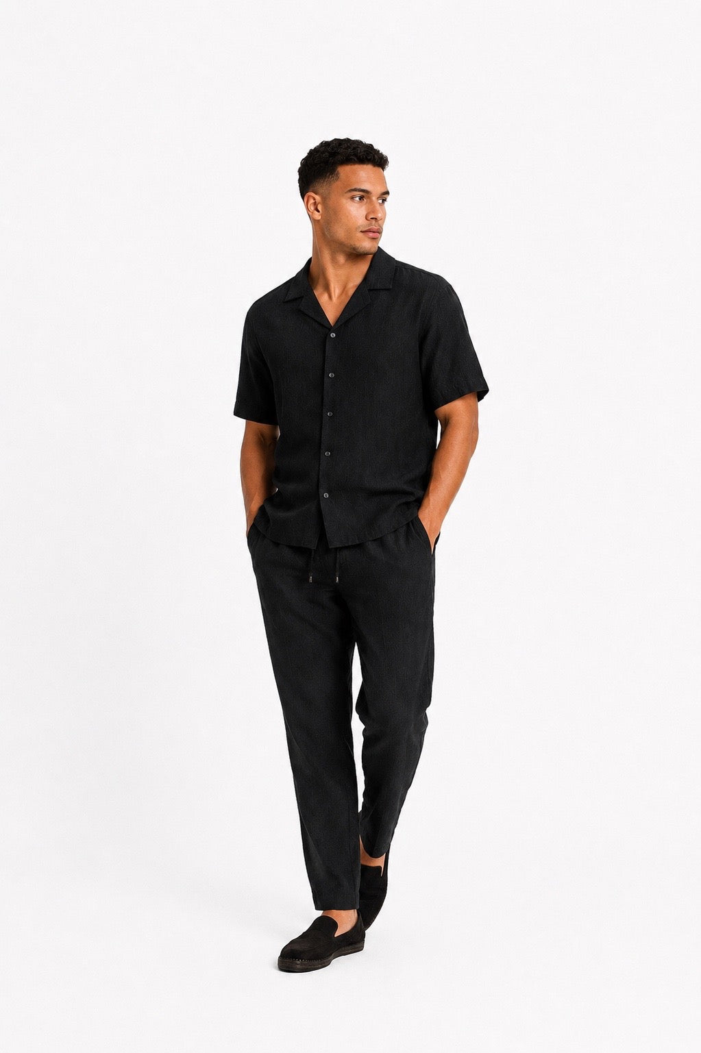 Linen blend shirt short-sleeved