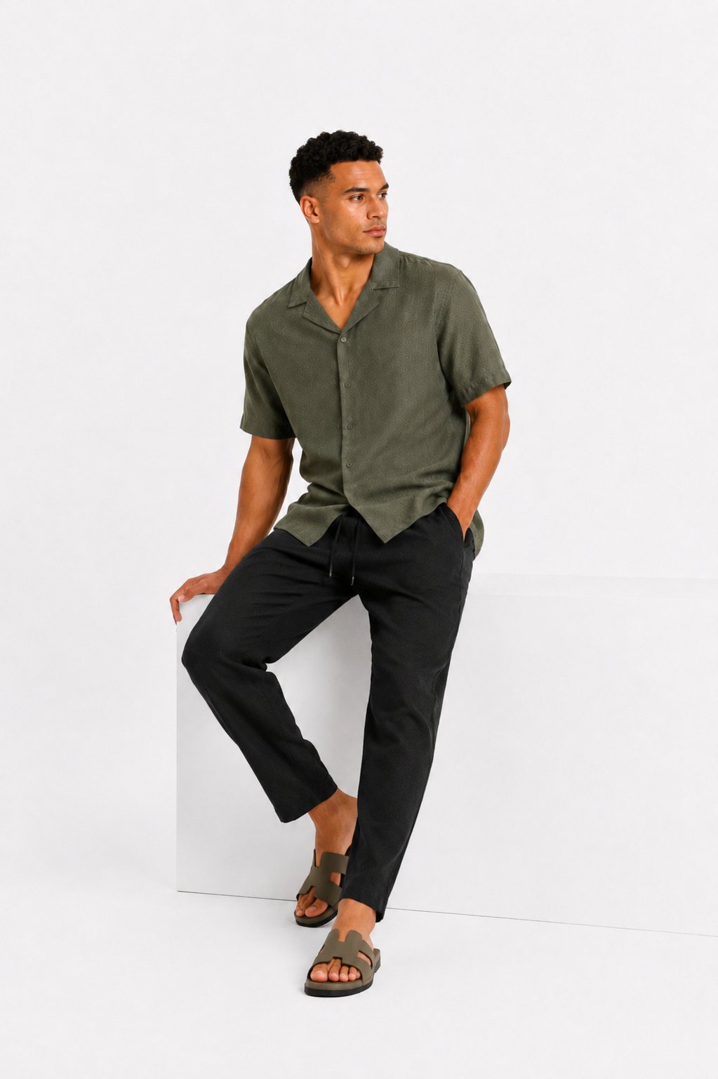 Linen blend shirt short-sleeved