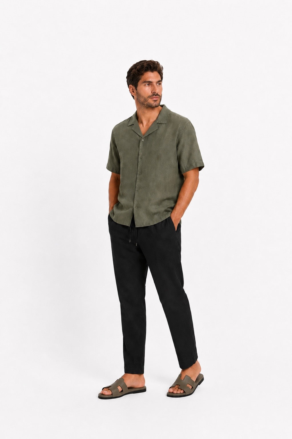 Linen blend shirt short-sleeved