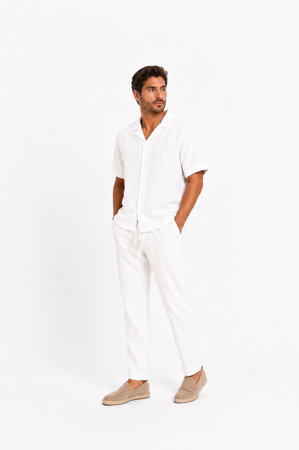 Linen blend shirt short-sleeved