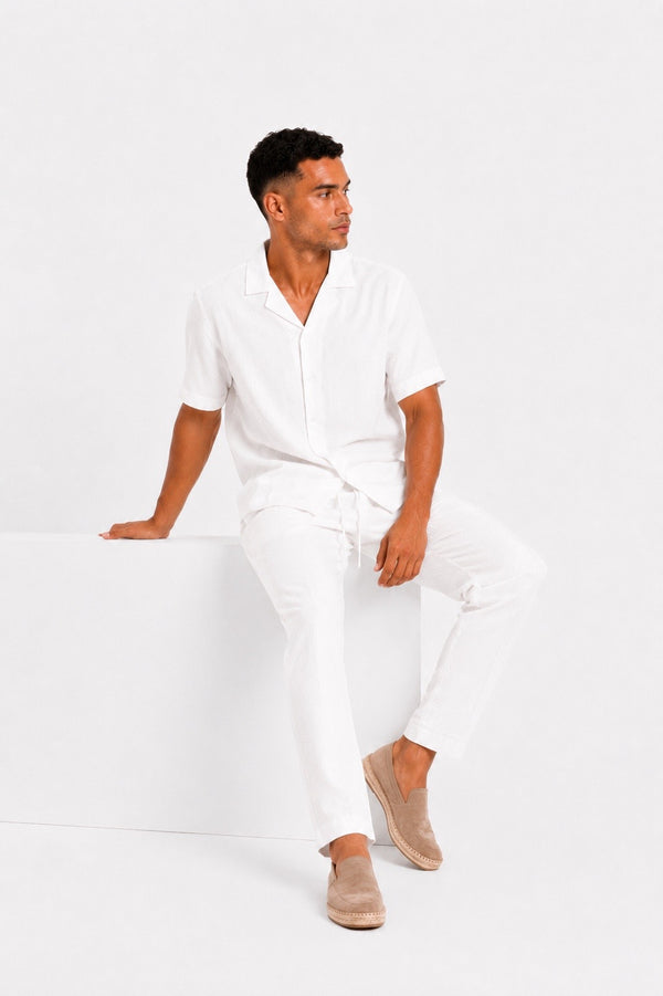 Linen blend shirt short-sleeved