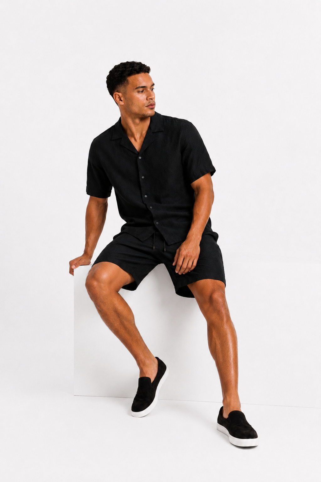 Linen blend shirt short-sleeved