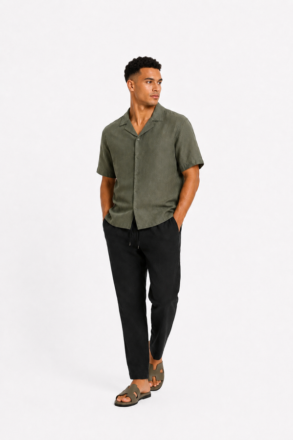 Linen blend shirt short-sleeved