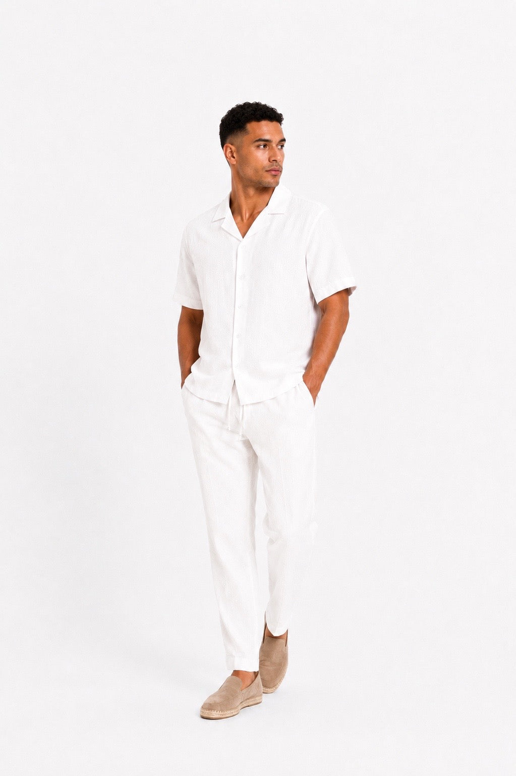 Linen blend shirt short-sleeved