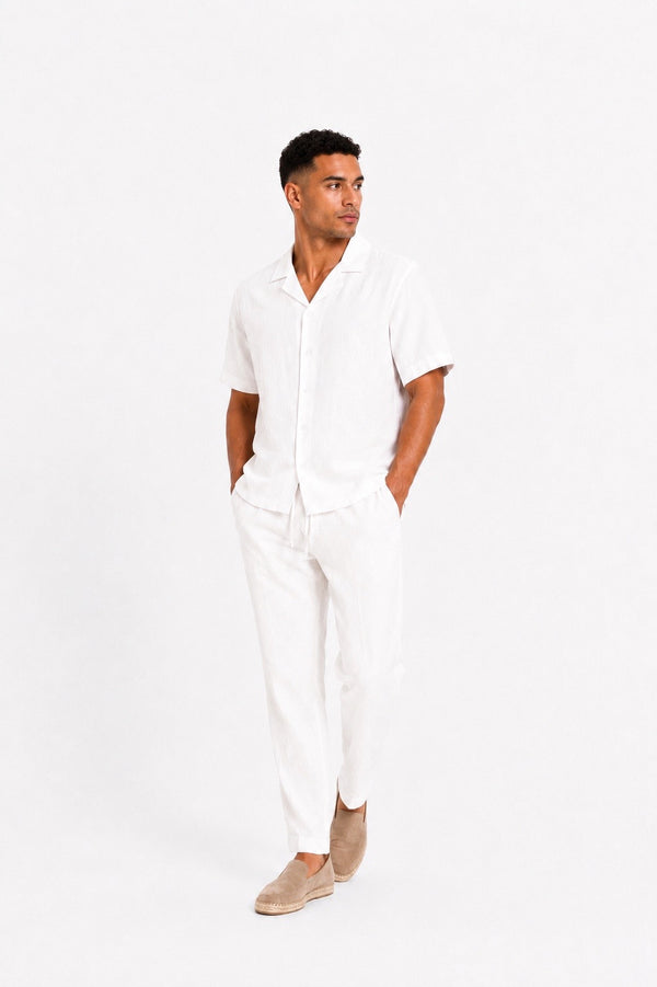 Linen blend shirt short-sleeved